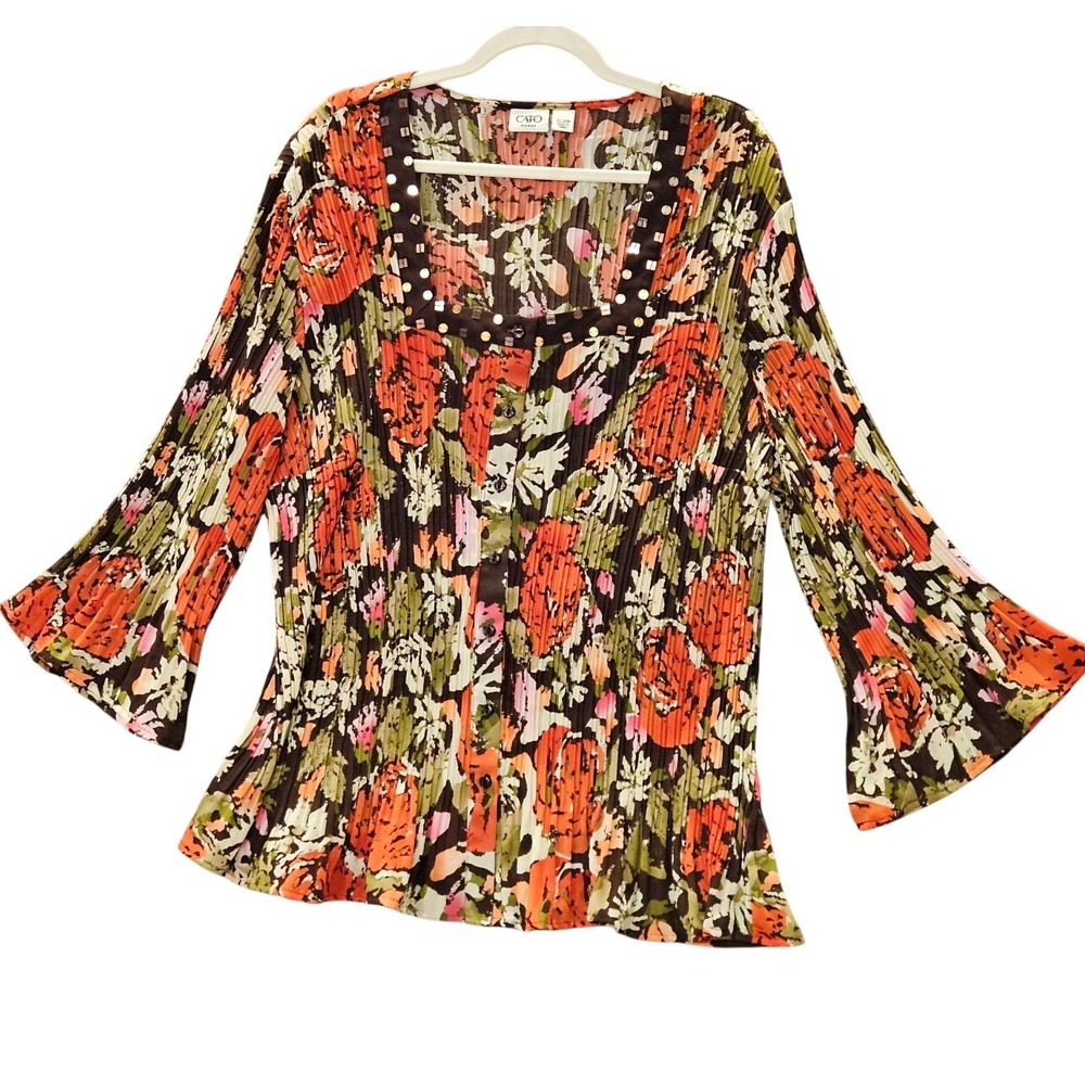 Holiday Colorful Pleated‎ Blouse Plus 22W-24W Dressy Bell Sleeve Top #426